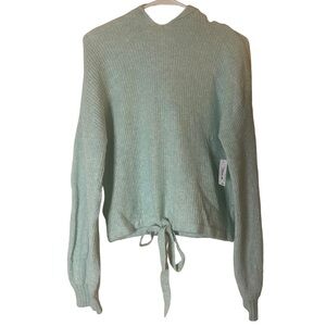 NWT Flirtatude Active Mint Green Tie Hem Pullover Hoodie Knit Sweater Size M